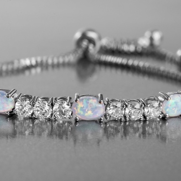 Fiery Opal Tennis Bracelet 18k white gold plating - Picture 3 of 5